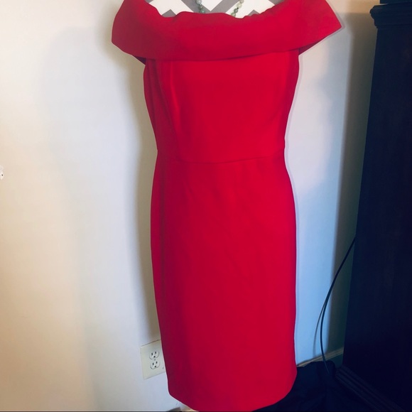 calvin klein off the shoulder red dress